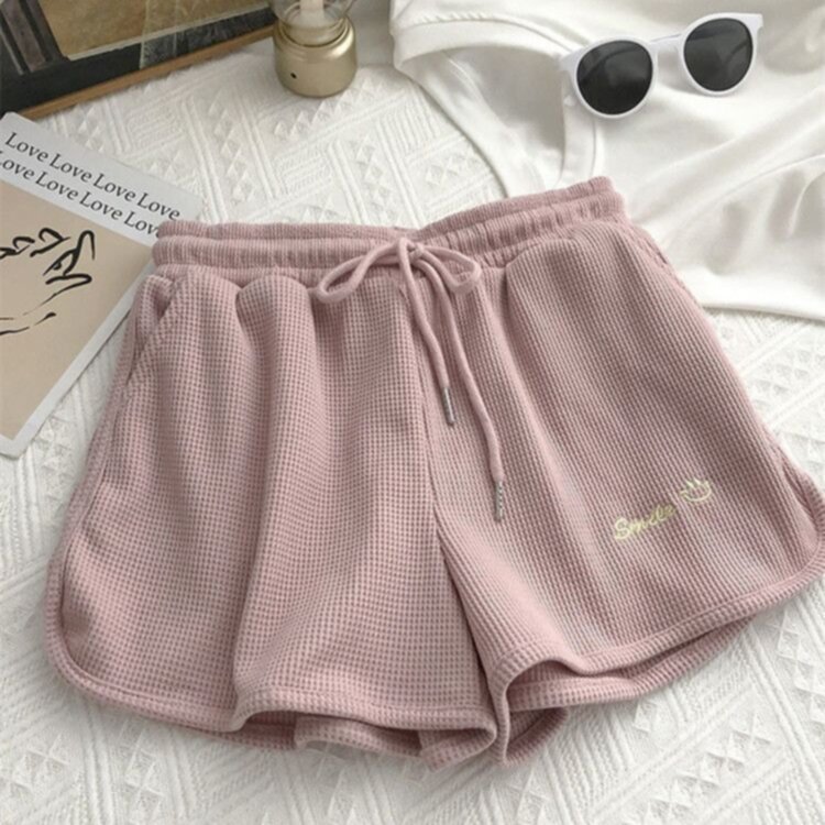 Letter embroidered Waffle women's sports shorts